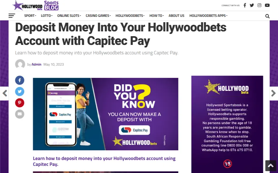 Hollywoodbets Deposit Capitec Pay Screenshot